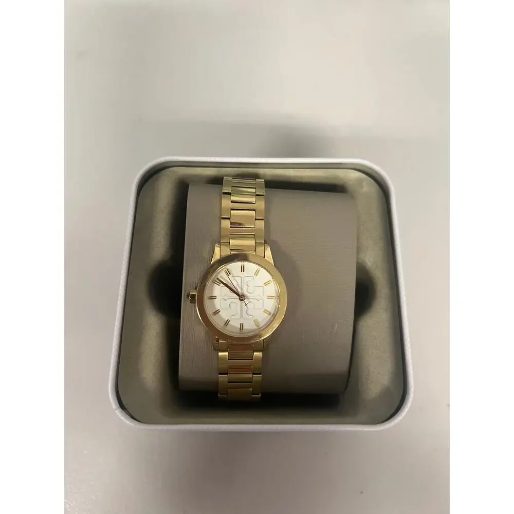 Tory Burch TBW2004 Womens Gold Tone Stainless Steel Link Watch White Dial